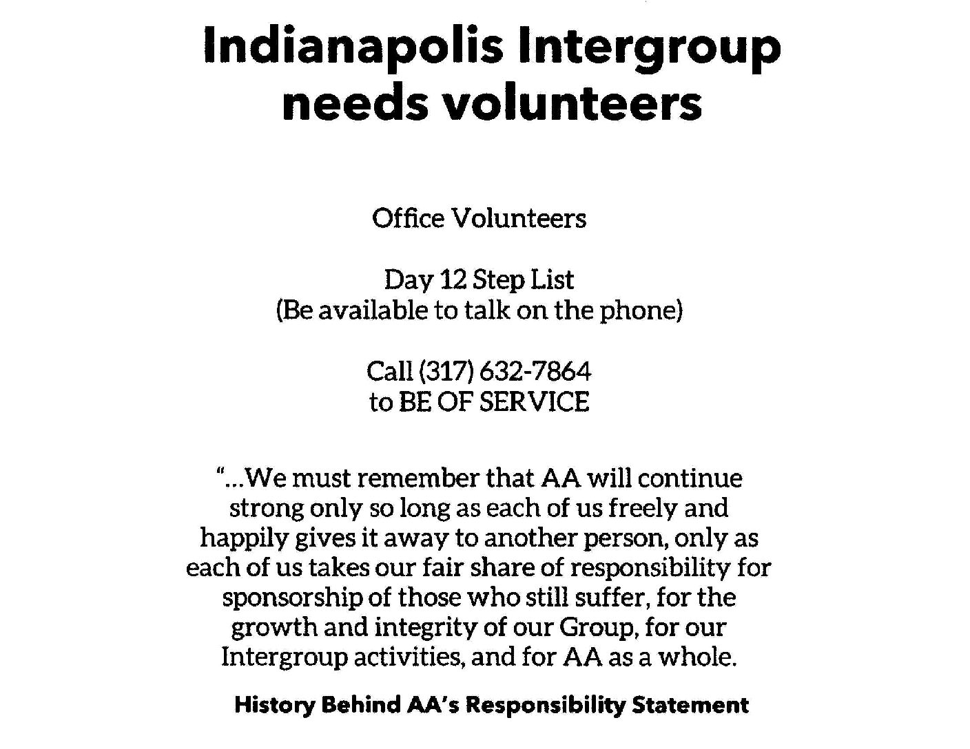 Indianapolis Intergroup Meeting - May 10, 2026